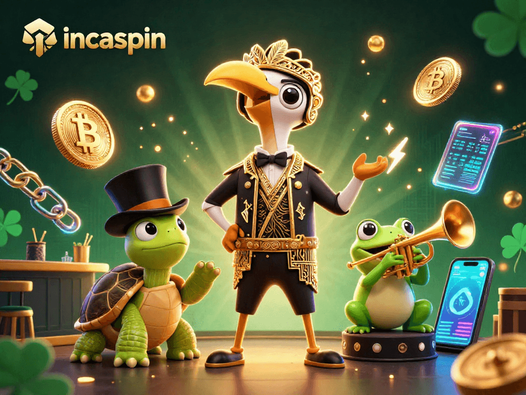 Spin the reels at IncaSpin Casino with Bitcoin and Ethereum coins in a vibrant 3D setting.