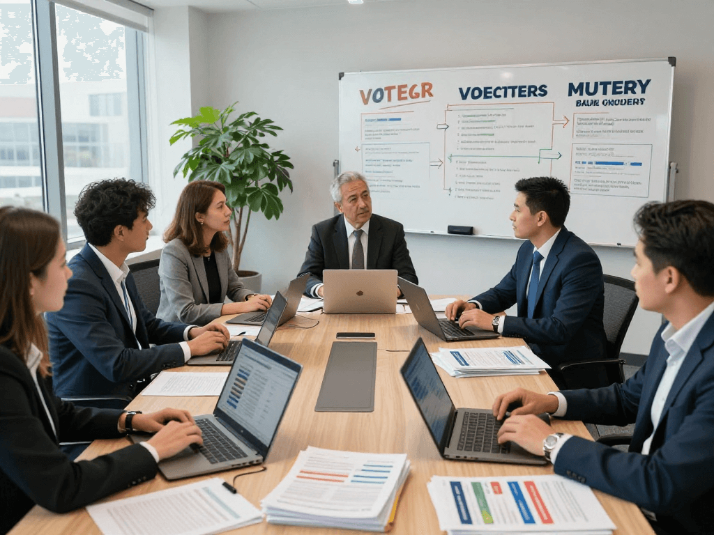 Voter data analysis meeting illustrating political reputation management strategies for effective campaigns.
