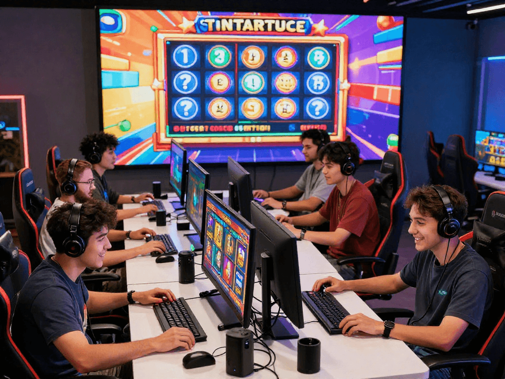 Players excitedly engaging with slot games, exploring daftar toto 4d options in a vibrant online gaming environment.