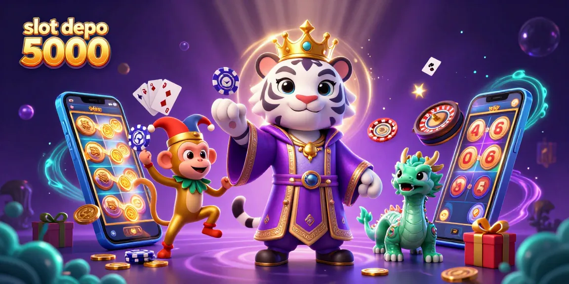 Spin and win with slot depo 5000 featuring colorful 3D characters and slot game elements.