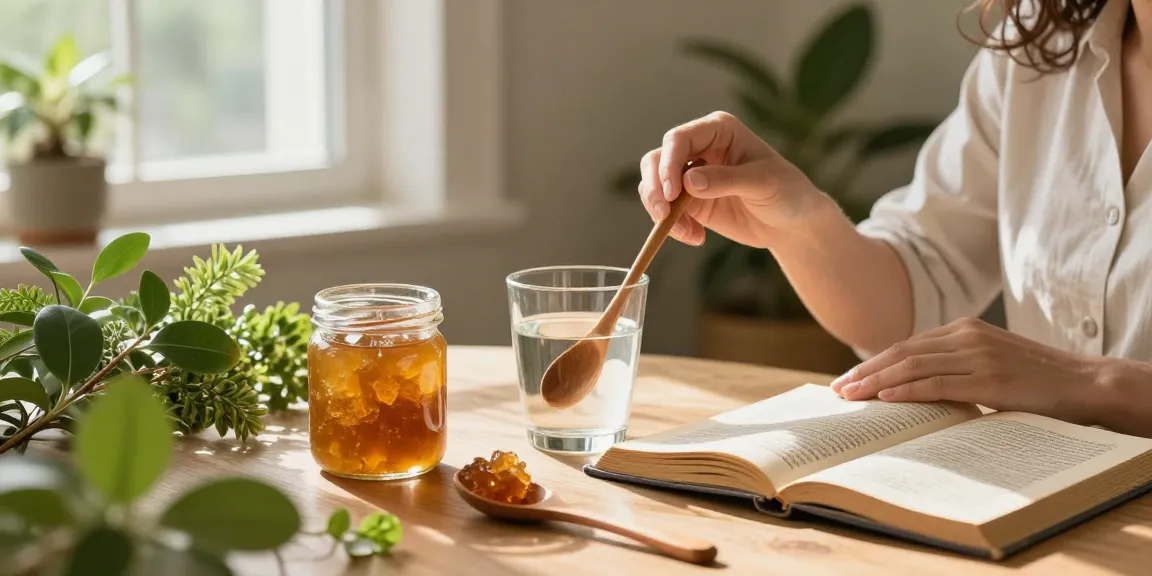 Himalayan Shilajit being prepared by a holistic practitioner in a serene home setting, enhancing natural health.
