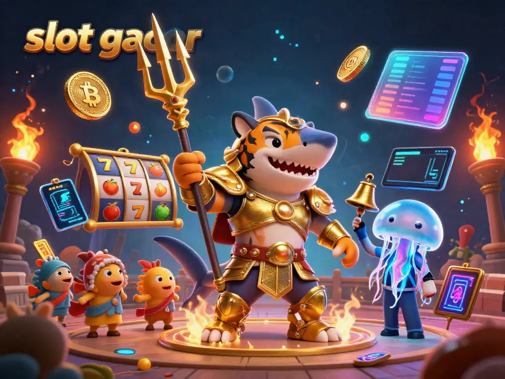 Menangkan peluang dengan permainan slot gacor dalam ilustrasi 3D yang menarik dan penuh warna.