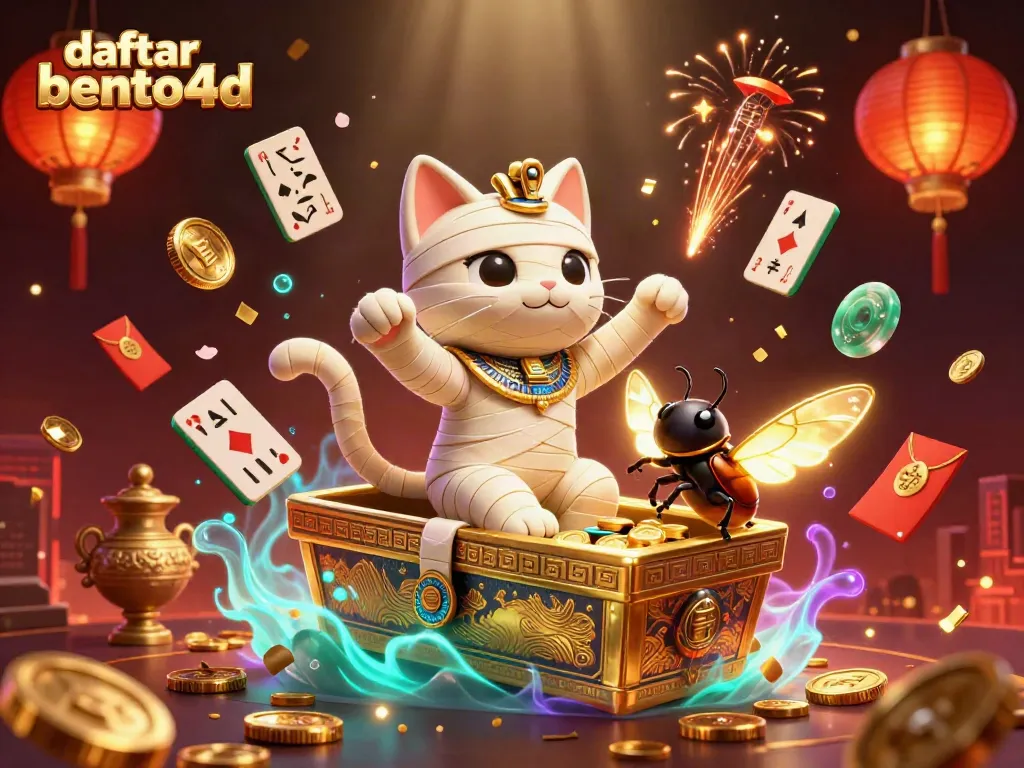 Engage with daftar bento4d as a 3D Egyptian mummy cat and a glowing scarab beetle unveil a wealth of casino treasures.