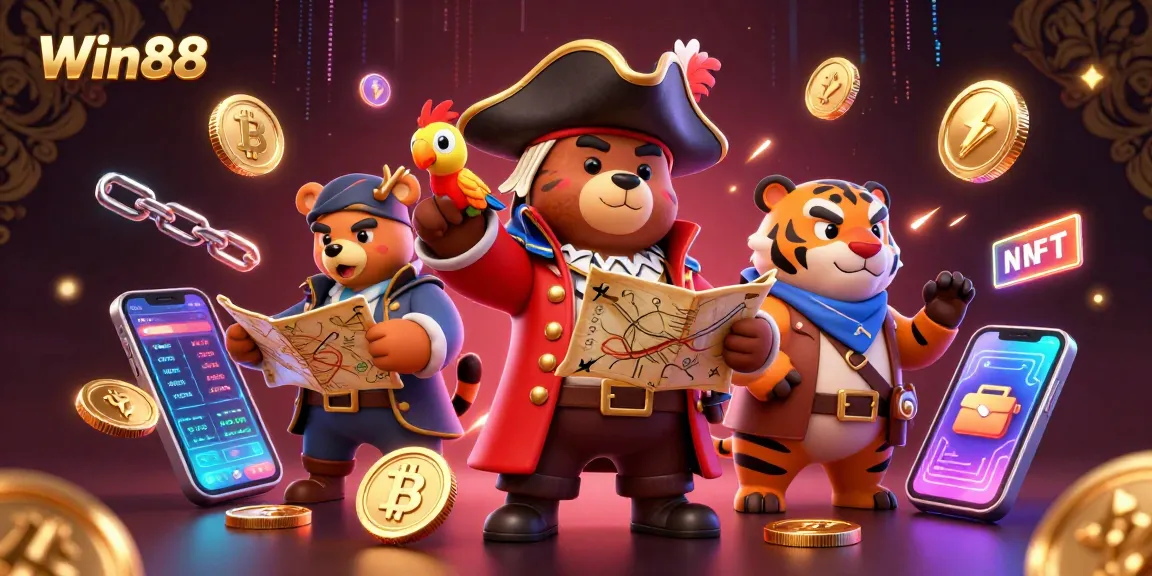 Experience thrilling wins at Win88 with a casino pirate adventure illustrated in vibrant detail.