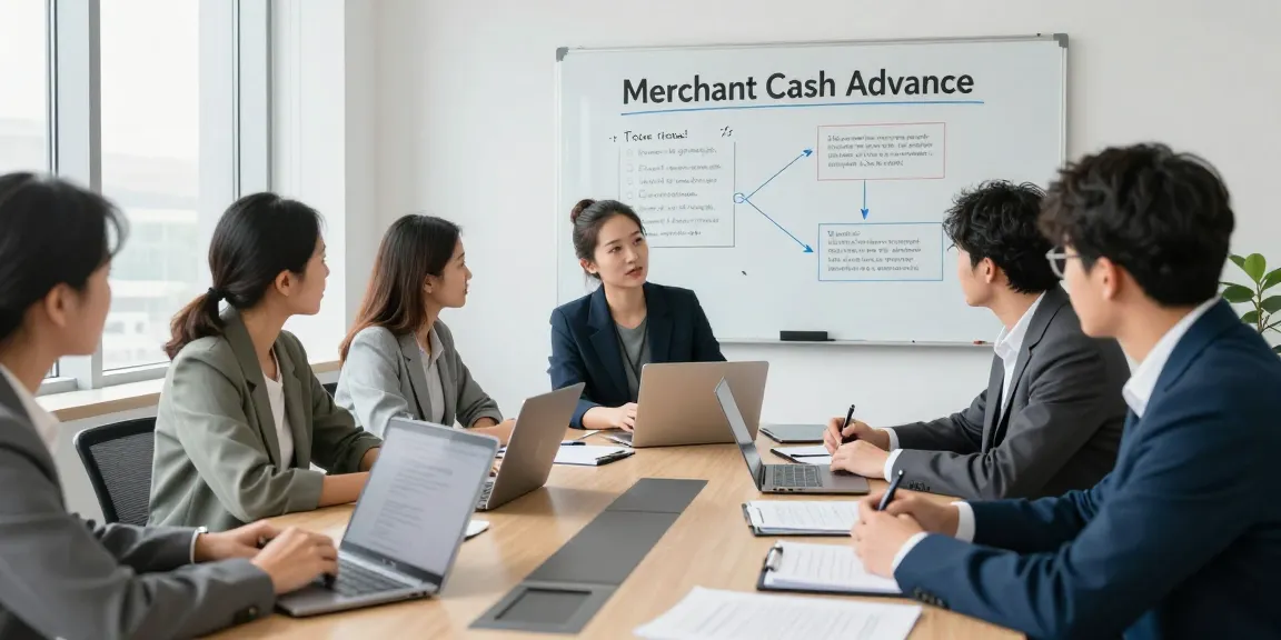 Discussing merchant cash advance legal issues in a modern office.