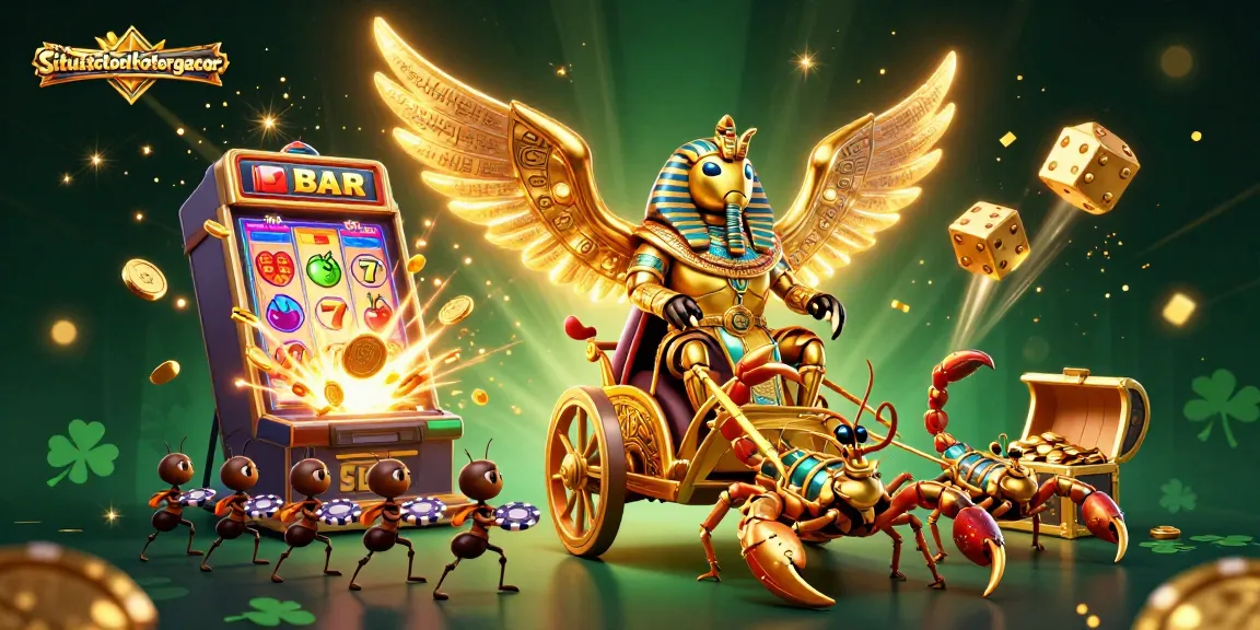 Engage with situstotoslottergacor's vibrant casino scene, featuring a winning slot machine jackpot and unique 3D characters.