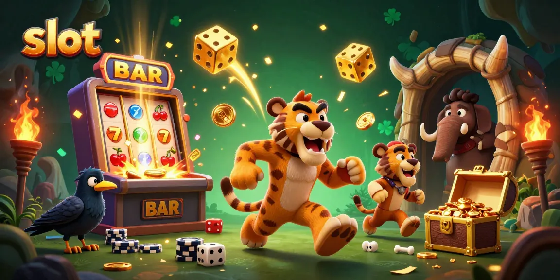 Menangkan slot dengan ilustrasi kasino prasejarah yang penuh dengan simbol keberuntungan dan koin emas.