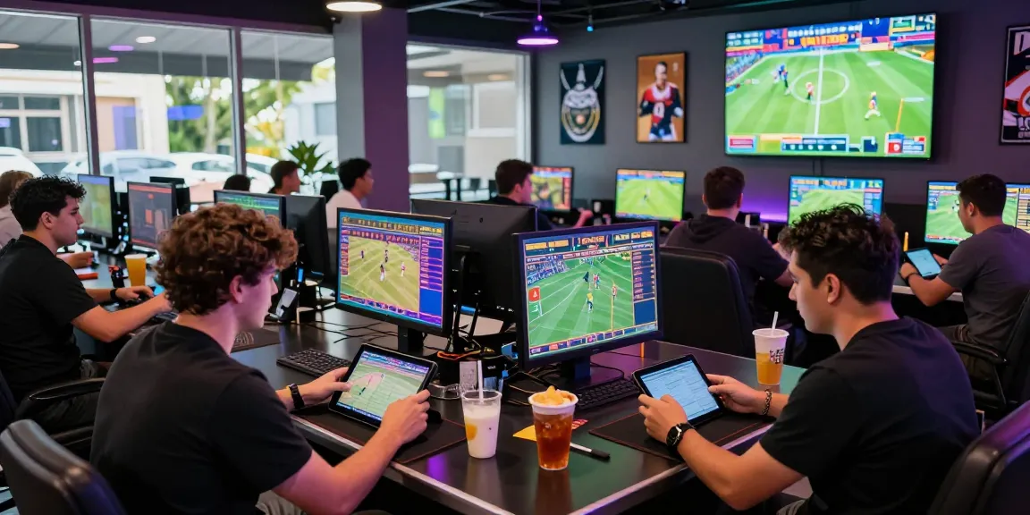 Link Resmi Sbobet Dewacash lively online gambling scene with players engaging in sports betting.