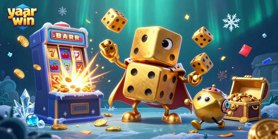 Experience the thrill at yaar win with a vibrant illustration of dynamic casino elements and characters.