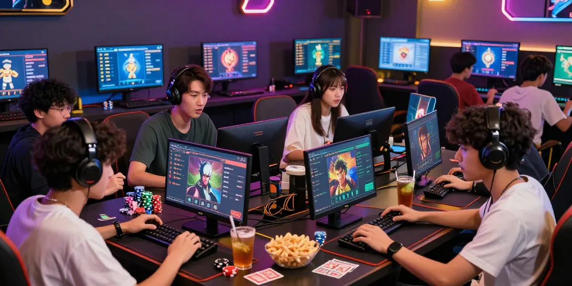 Exciting game bài đổi thưởng players engaging in a vibrant gaming lounge.