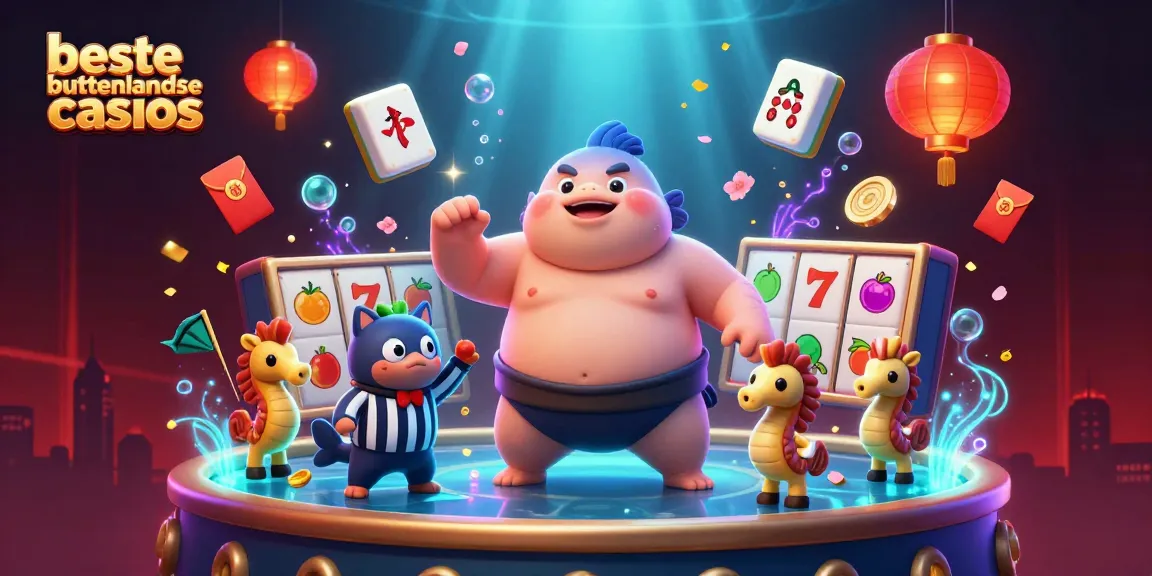 Engaging 3D illustration showcasing beste buitenlandse casinos with a sumo blowfish in a vibrant underwater casino scene.