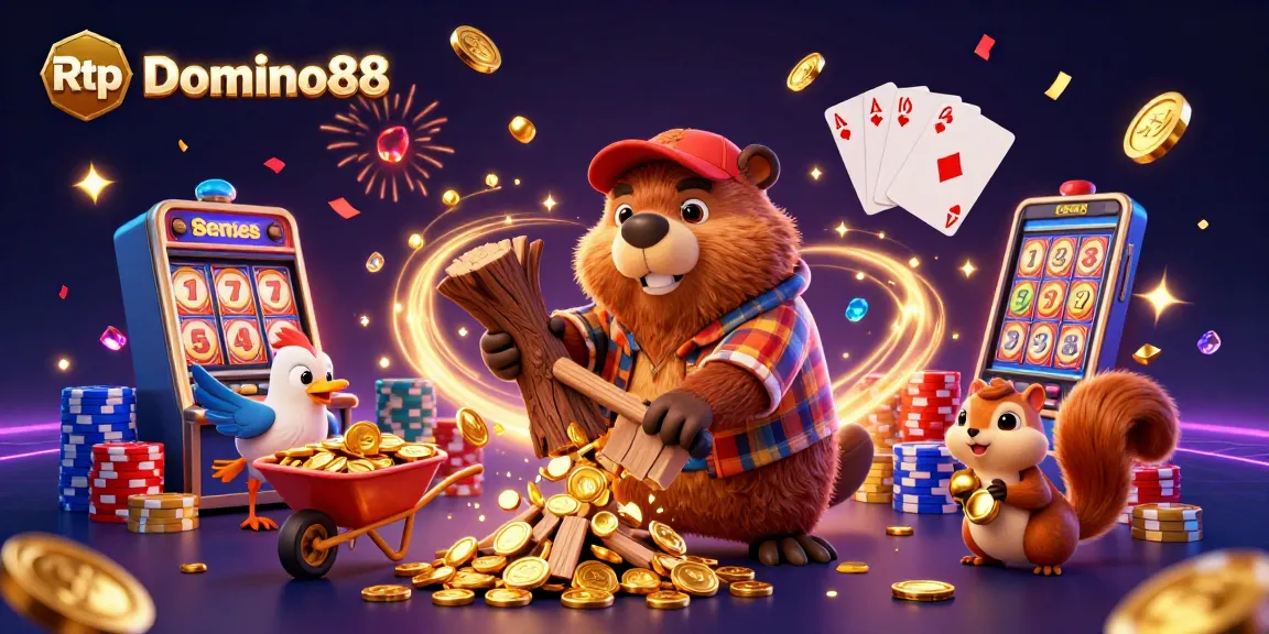 Experience the excitement of Rtp Domino88 with vibrant 3D casino characters collecting gold coins.