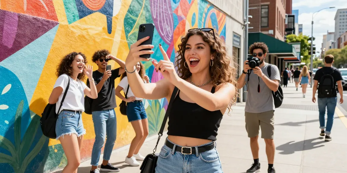 celebrity i look like matching selfies taken in vibrant urban setting