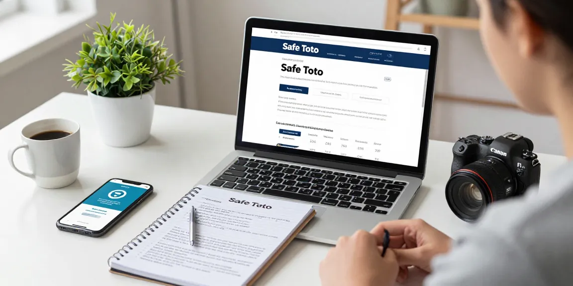 Reviewing safe 토토사이트 options on a laptop at home office desk.