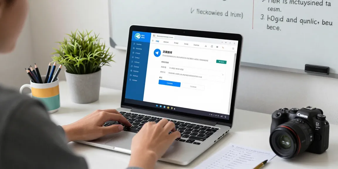 Setting up Telegram Chinese help on a computer in a modern workspace.
