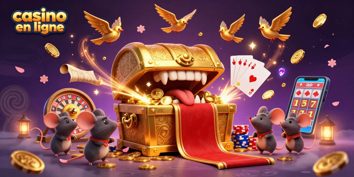 Visitez notre illustration captivante de casino en ligne, avec des trésors dorés et des jeux éblouissants.