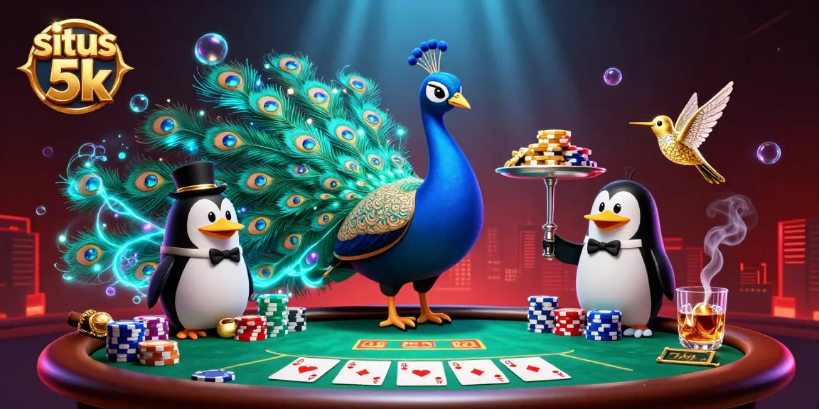 Engage with situs 5k while enjoying a vibrant 3D casino illustration featuring colorful poker elements.