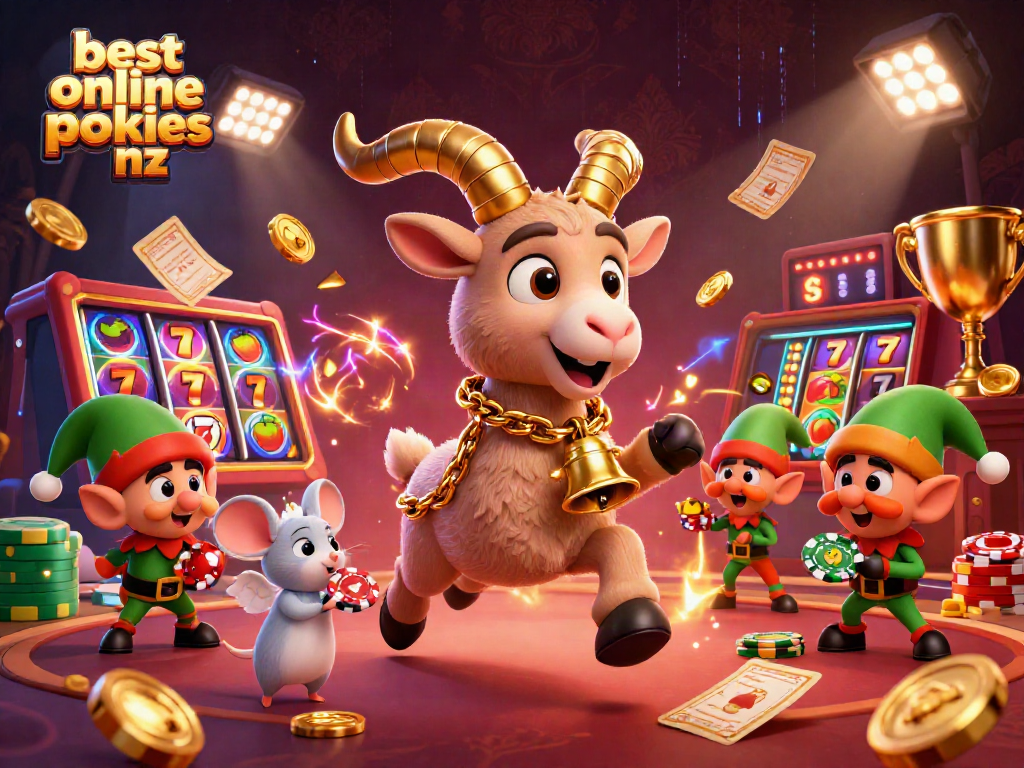 Experience the thrill of the best online pokies nz in a bustling casino setting with vibrant characters.