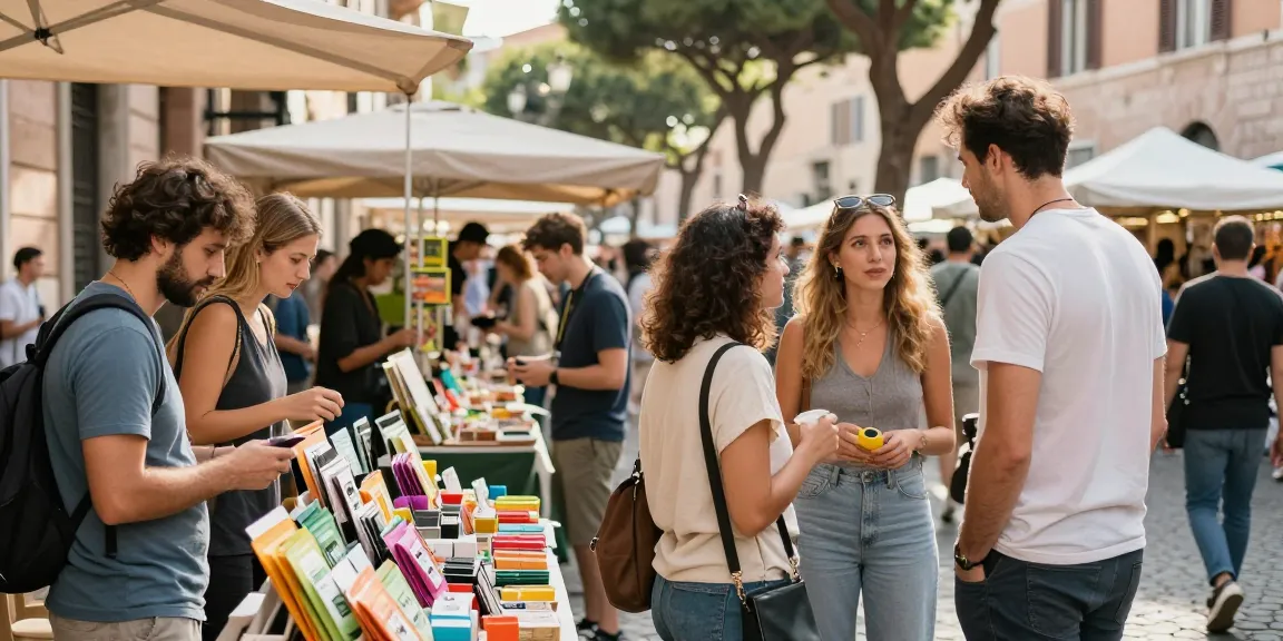 Where Can I Buy Weed Legally In Rome? Best Guide featuring a vibrant street market with people exploring cannabis products.