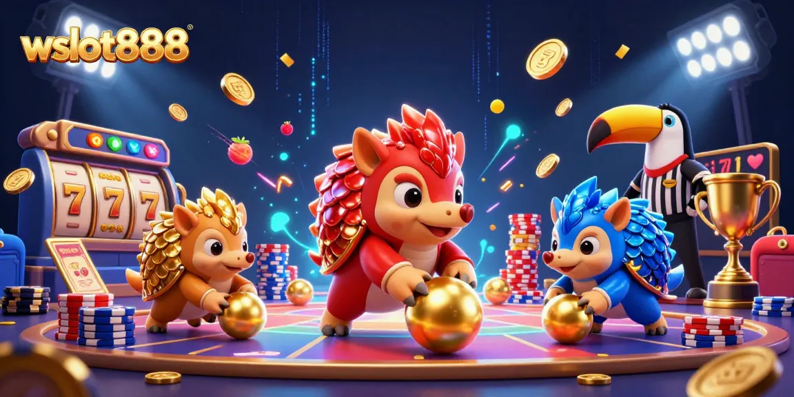 Permainan Domino Kiu Kiu di wslot888, menarik dengan pangolin yang bersaing dalam aksi meluncur di atas tumpukan chip poker.