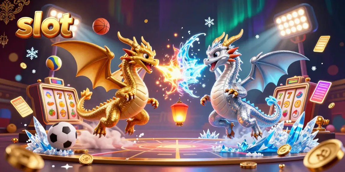 Experience thrilling slot action with a golden and silver dragon battle for fortune