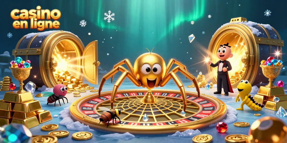 Jouer à des jeux dans un casino en ligne avec une araignée dorée et un croupier mille-pattes.