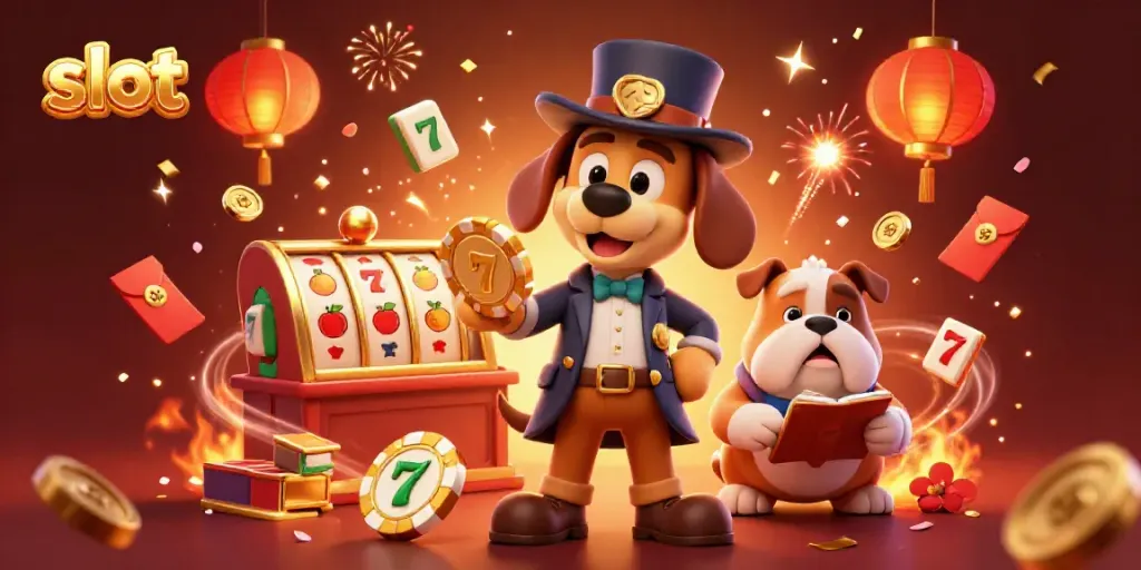 Engaging slot scene with a detective bloodhound and Watson bulldog surrounded by colorful casino elements.