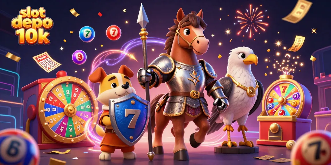 Experience thrilling wins with slot depo 10k, featuring a knight, squire, and falcon in a dynamic gaming scene.