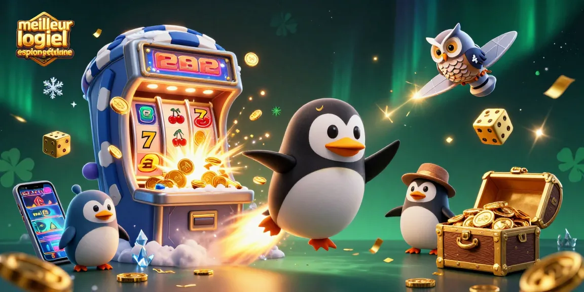 Jouez avec le meilleur logiciel espion téléphone dans cet univers animé et dynamique, avec un pingouin doré et des machines à sous scintillantes.