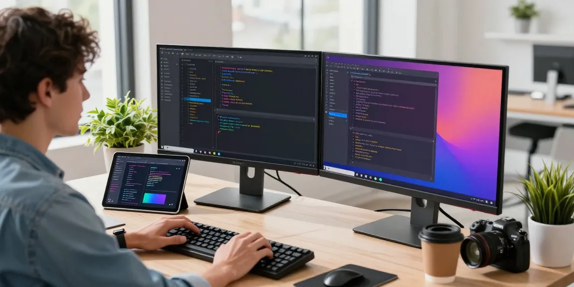 Efficient workspace showcasing Snipaste captured on dual monitors, enhancing productivity at snipaste官网.