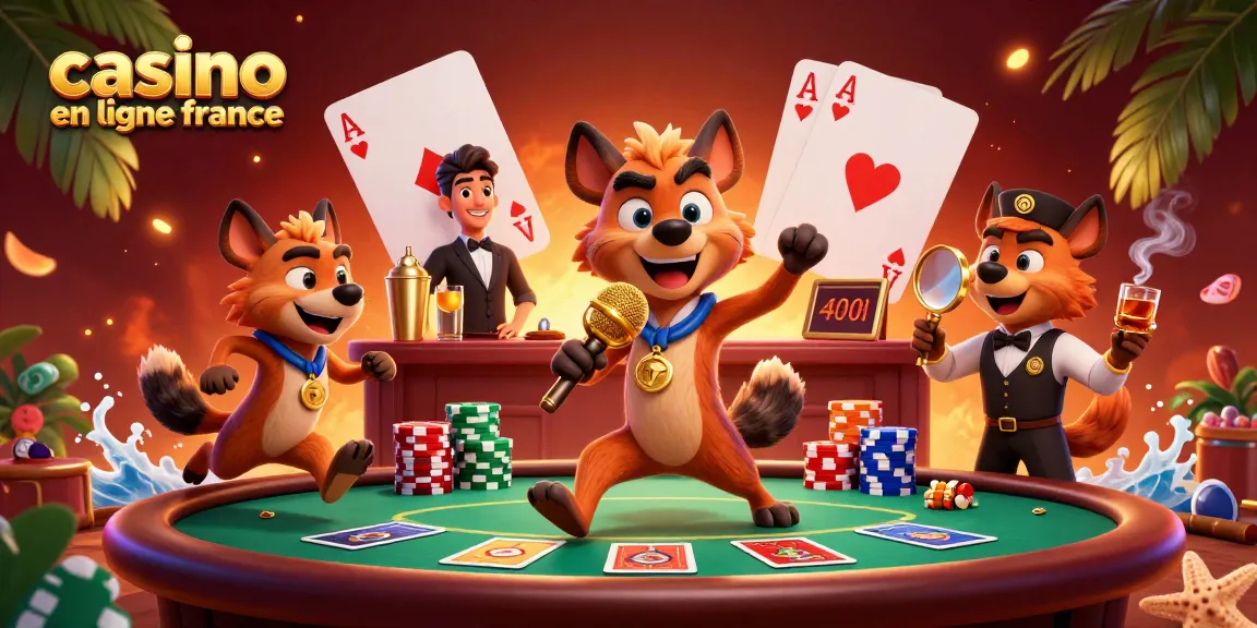 Hyènes animées divertissant au casino en ligne France avec jeux de poker et ambiance festive.