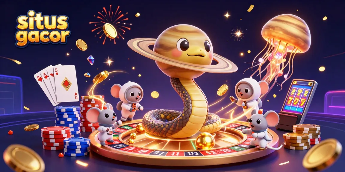 Permainan di situs slot gacor menunjukkan keseruan dengan mesin slot dan koin yang berhamburan.