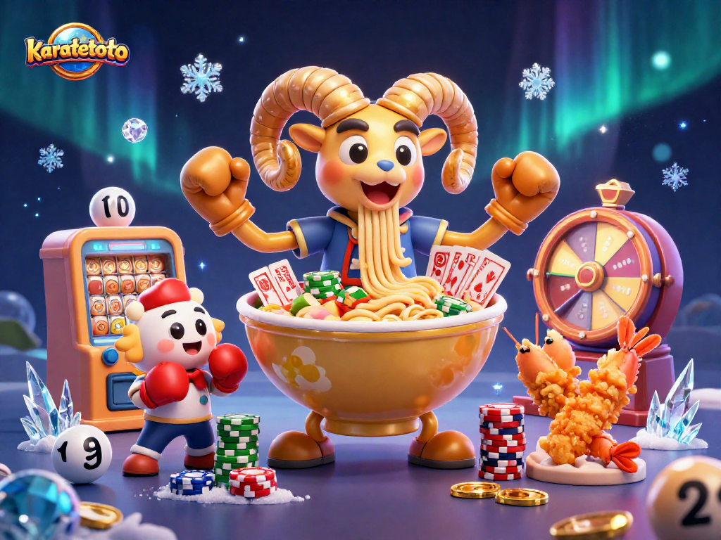 Karatetoto menghadirkan suasana permainan togel online teramat menegangkan dengan bola lotere melayang dan elemen kemenangan.