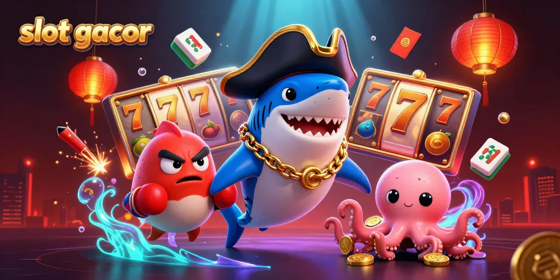 Engage in action with slot gacor characters and rich gaming elements in a vibrant casino-themed illustration.