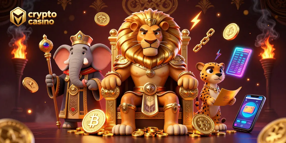 Jouer sur un crypto casino avec des personnages animés autour de pièces de Bitcoin et Ethereum dans une illustration dynamique.