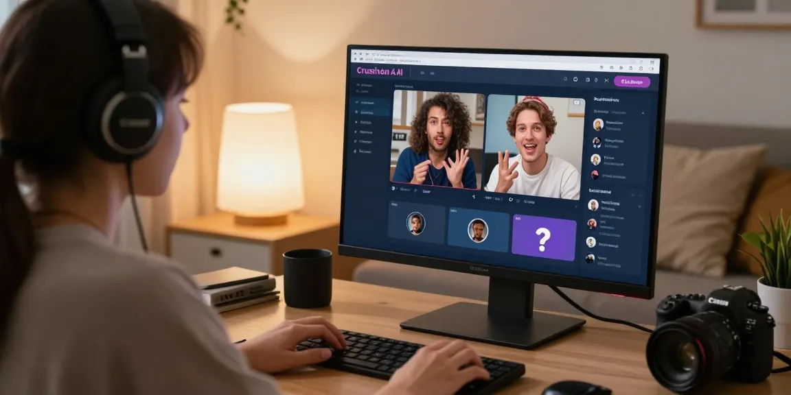 Engaging NSFW AI chat interface on computer, showcasing Crushon AI features in a cozy setting.