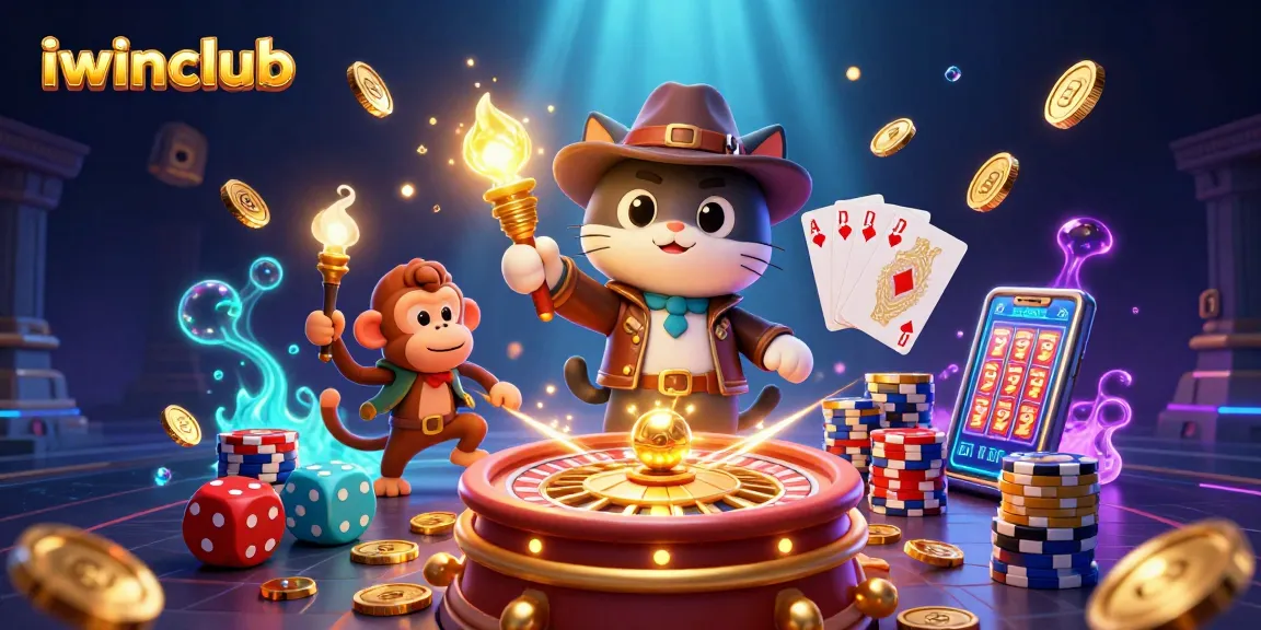 Embark on an adventure with iwinclub's archaeologist cat and monkey companion amidst stunning casino treasures.