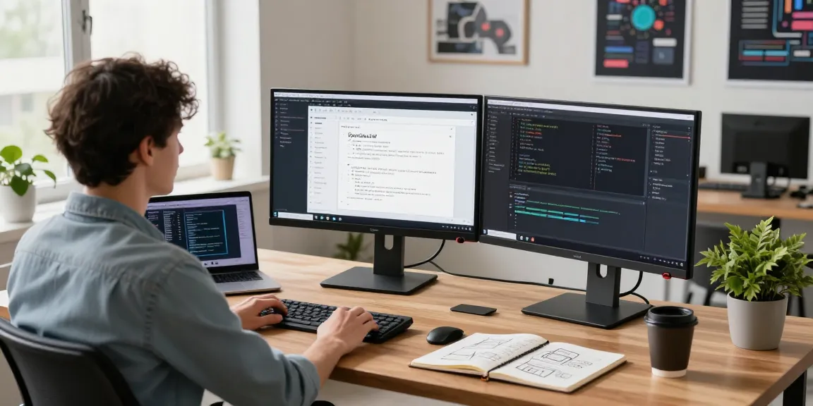 OpenClaw Skill development workspace with coding screens, a developer at the desk, and modern office elements.