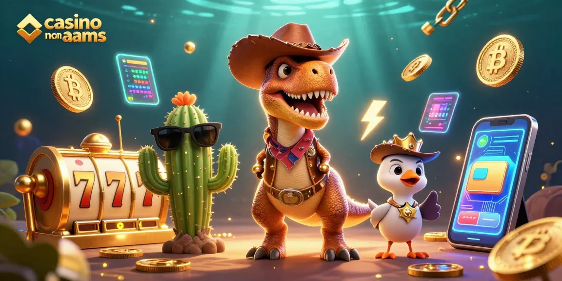 Gioca e vinci nella vivace scena dei casinò non AAMS con un dinosauro cowboy e elementi di gioco entusiasmanti.