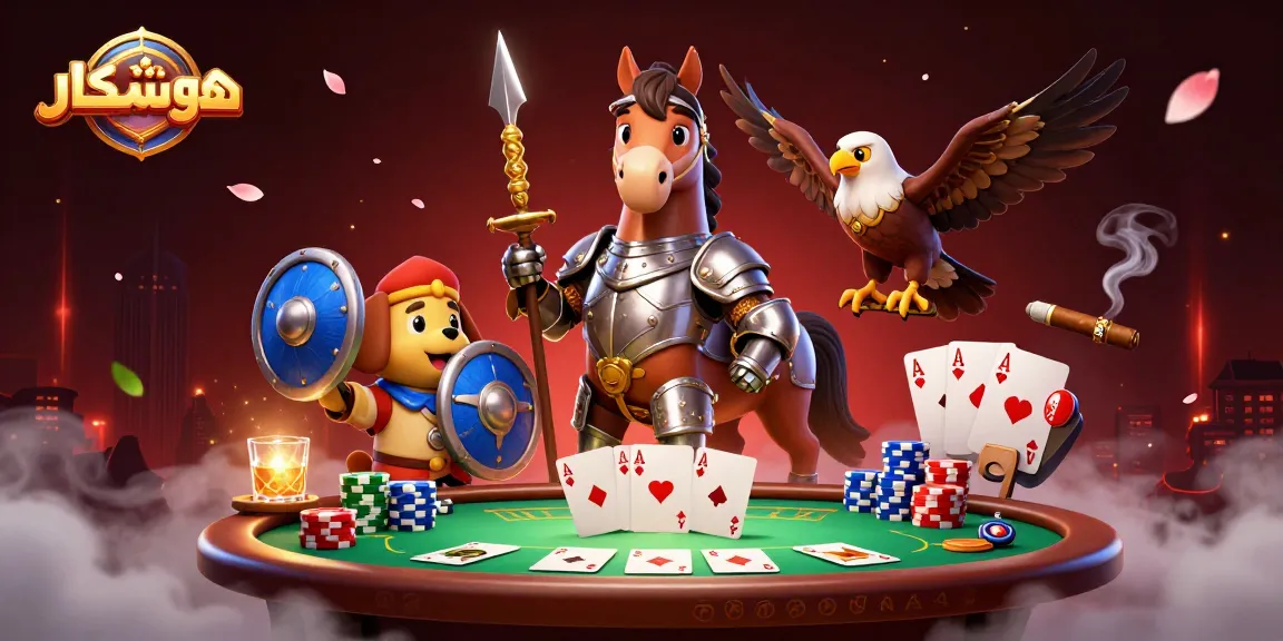 Engage with هوشمندکار in a vibrant casino scene packed with poker elements and medieval characters.