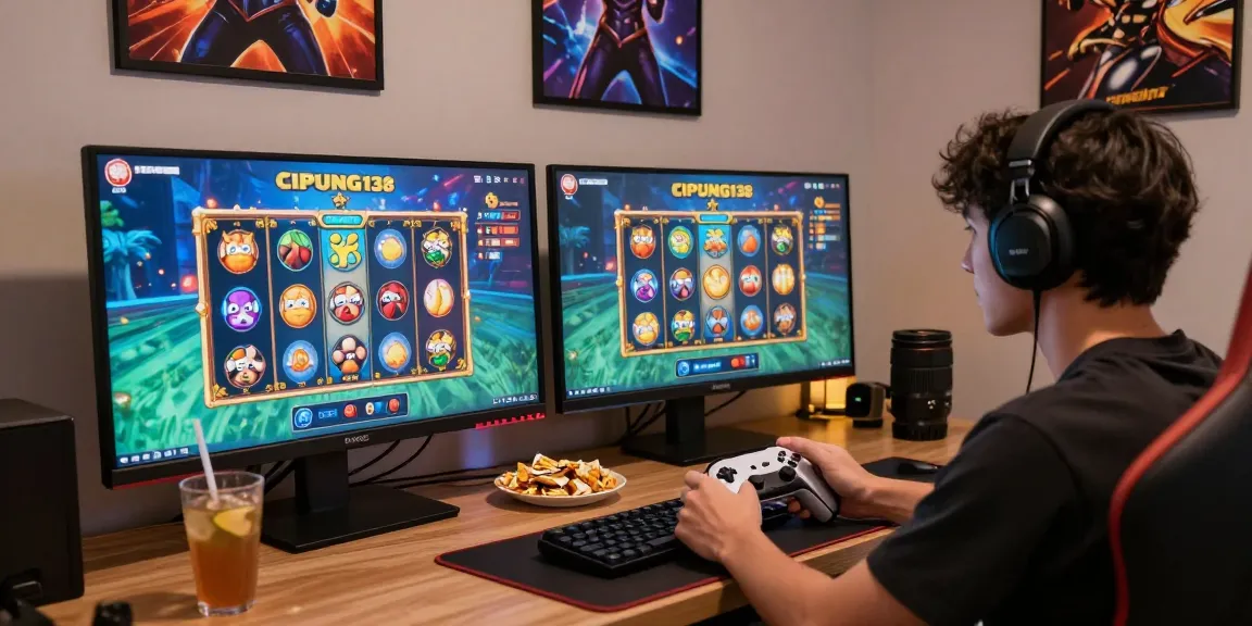 Pengguna menikmati pengalaman bermain di cipung138 dengan monitor permainan slot dan suasana yang nyaman.