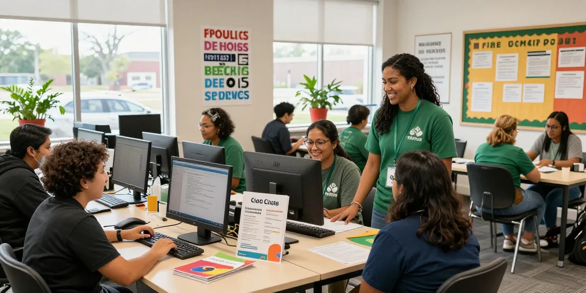 Community volunteers assisting citizens with rtps 4 the only free public services in a welcoming office space.