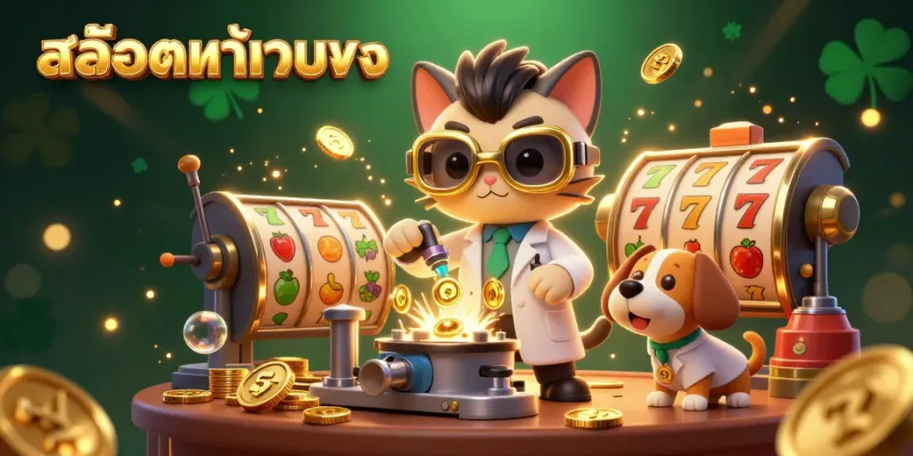 สร้างความตื่นเต้นเหนือระดับในสล็อตแท้เว็บตรงด้วยแมววิทยาศาสตร์ที่สร้างเครื่องจำลองเหรียญทองและเพื่อนสุนัขในฉากคาสิโน