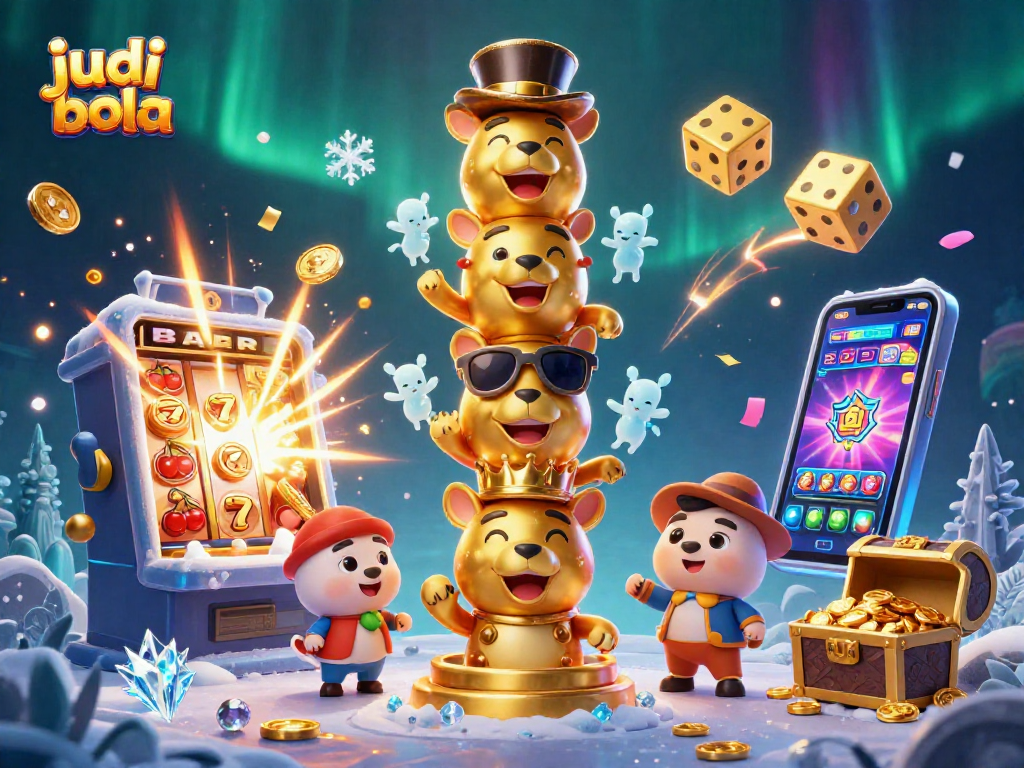 Experience exciting judi bola action with a dynamic casino scene packed with game elements and vibrant characters.