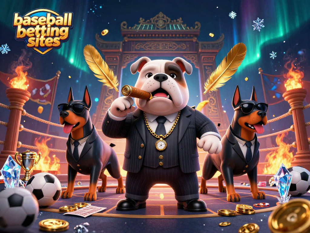 Engage with dynamic baseball betting sites featuring a mafia boss bulldog and dramatic sports elements.