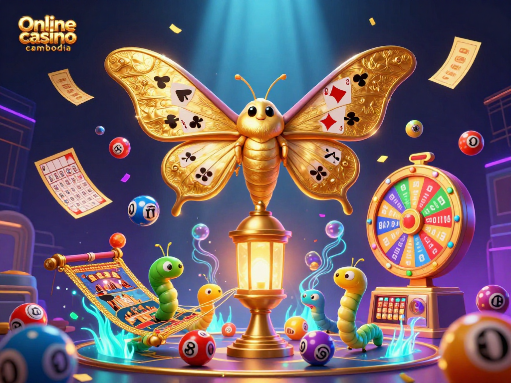 Engaging scene of Online casino cambodia with vibrant characters, dynamic gaming elements, and casino ambience.