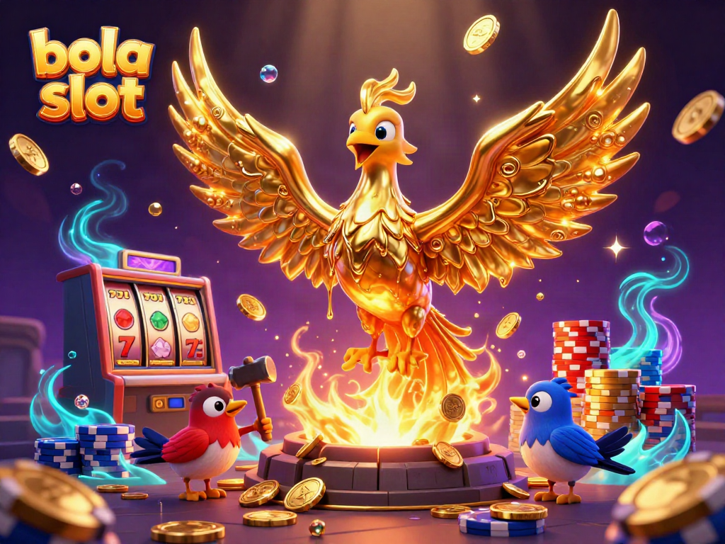 Experience the excitement of bola slot with a golden phoenix and dazzling casino elements.