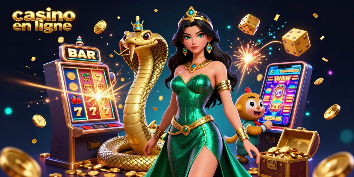 Vivez des jeux palpitants au casino en ligne avec une illustration 3D vibrante pleine d'actions.