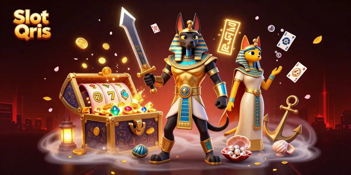 Spin the reels with Slot Qris, experiencing the thrill of casino gameplay surrounded by vibrant elements.