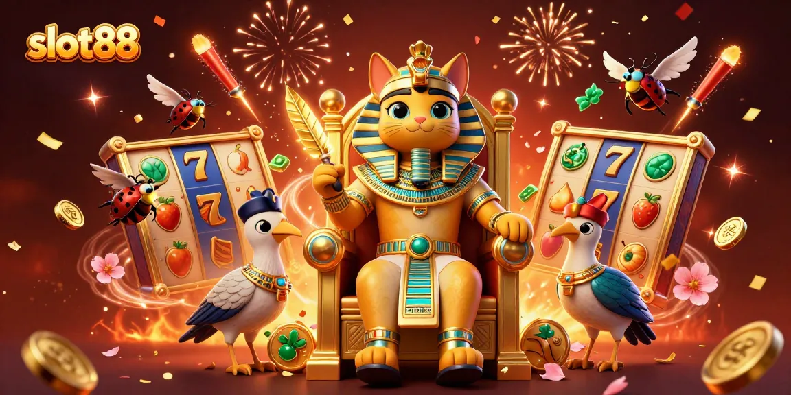 Engage with slot88 gaming through vibrant scenes of excitement featuring Egyptian pharaohs and lucky symbols.